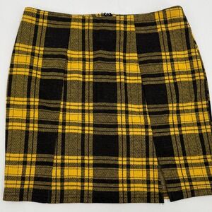 Rue21 Plaid‎ Mini Skirt Yellow Black Checkered High Waist Party Size S Y2K